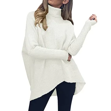 ANRABESS Women's Oversized Long Sleeve Turtleneck Sweater Pullover Jumper Tops White