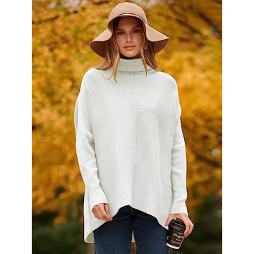 ANRABESS Women's Oversized Long Sleeve Turtleneck Sweater Pullover Jumper Tops White