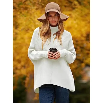 ANRABESS Women's Oversized Long Sleeve Turtleneck Sweater Pullover Jumper Tops White