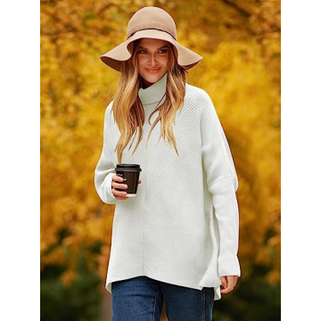 ANRABESS Women's Oversized Long Sleeve Turtleneck Sweater Pullover Jumper Tops White
