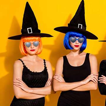 WILLBOND 12 Pieces Colorful Party Wigs and Sunglass Set, Neon Short Bob Wig Sunglass Pack Costume Cosplay Wig Daily Party Hairpieces for Neon Halloween Party Favors Decorations