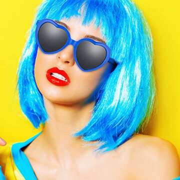 WILLBOND 12 Pieces Colorful Party Wigs and Sunglass Set, Neon Short Bob Wig Sunglass Pack Costume Cosplay Wig Daily Party Hairpieces for Neon Halloween Party Favors Decorations