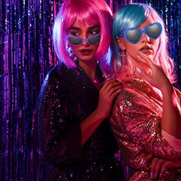 WILLBOND 12 Pieces Colorful Party Wigs and Sunglass Set, Neon Short Bob Wig Sunglass Pack Costume Cosplay Wig Daily Party Hairpieces for Neon Halloween Party Favors Decorations