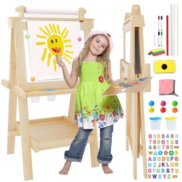 JUZBOT Easel for Kids Deluxe Foldable All-in-1 Toddler Easel with Paper Roll & 84pcs Accessories Mag...