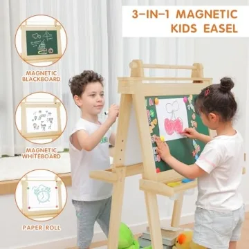JUZBOT Deluxe Toddler Easel with Paper Roll and Accessories
