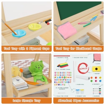 JUZBOT Deluxe Toddler Easel with Paper Roll and Accessories