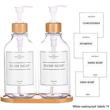 Elegant 2 Pack Soap Dispenser Set with Bamboo Pumps