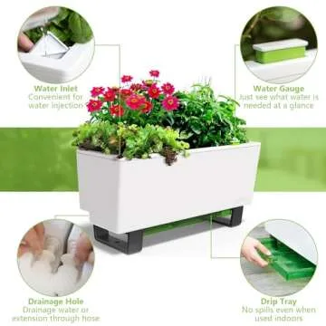 Glowpear Self Watering Planter Box - 23.6", White - UV Stable, Scalable Plant Pot with Water Gauge, Indoor Outdoor for Vegetables, Flowers, Herbs, and Succulents, Gardening