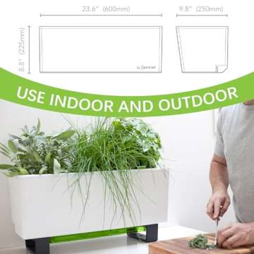 Glowpear Self Watering Planter Box - 23.6", White - UV Stable, Scalable Plant Pot with Water Gauge, Indoor Outdoor for Vegetables, Flowers, Herbs, and Succulents, Gardening