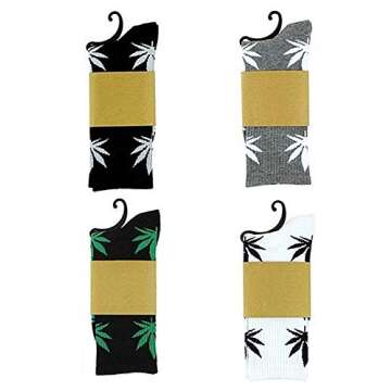 Century Star Unisex Maple Marijuana Cotton Socks Thick Weed Leaf Socks Crew Winter Socks Athletic Sports High Crew Socks 4 Pairs Black White Grey Green One Size