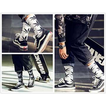 Century Star Unisex Maple Marijuana Cotton Socks Thick Weed Leaf Socks Crew Winter Socks Athletic Sports High Crew Socks 4 Pairs Black White Grey Green One Size