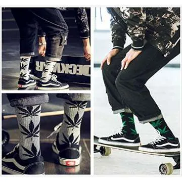 Century Star Unisex Maple Marijuana Cotton Socks Thick Weed Leaf Socks Crew Winter Socks Athletic Sports High Crew Socks 4 Pairs Black White Grey Green One Size