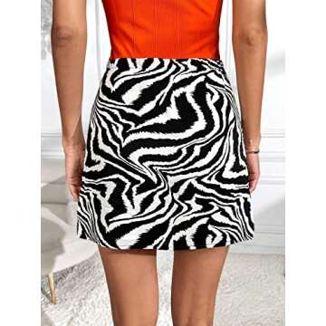 WDIRARA Women's Zebra Striped Print Wrap Hem Ring Linked High Waist Mini Skirt Black and White M