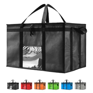 3XL Insulated Cooler Bag and Food Warmer for Delivery & Grocery Shopping with Zippered Top, Black (1...