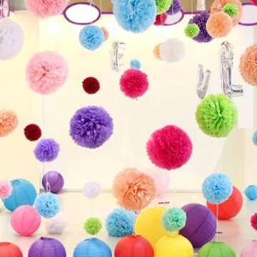 GAKA Rainbow Tissue Pom Poms Decorations, 10 inch and 12 inch,12 Piece Set Hanging Tissue Paper Pom Poms,Flower Ball Mexican Fiesta Party Wedding Birthday Party Decoration