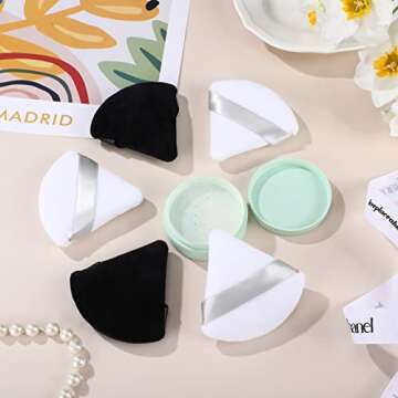Suclain 48 Pcs Velour Triangle Powder Puff Soft Velour Makeup Puff for Face Powder Makeup Triangle Sponges for Wet and Dry Cosmetic Foundation Loose Mineral Body Makeup Tool(Black, White)