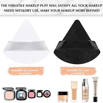 Suclain 48 Pcs Velour Triangle Powder Puff Soft Velour Makeup Puff for Face Powder Makeup Triangle Sponges for Wet and Dry Cosmetic Foundation Loose Mineral Body Makeup Tool(Black, White)