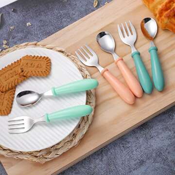 Pimoys 6 Pieces Toddler Utensils Stainless Steel Baby Forks and Spoons Set Kids Silverware Children'...