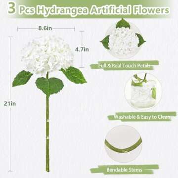 Lifelike 3 Pcs Real Touch Hydrangea Flowers for Every Occasion
