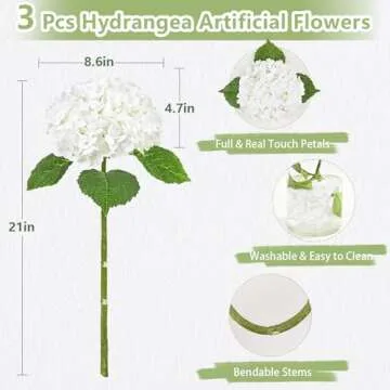 Lifelike 3 Pcs Real Touch Hydrangea Flowers for Every Occasion