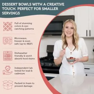 Annovero 10 Oz Ice Cream Bowls - Small Bowl for Serving Dips, Snack, Dessert, Side Dish - Colorful Decorative Porcelain for Kitchen - Microwave, Dishwasher, Oven Safe - Zero Lead & Cadmium, Set of 6