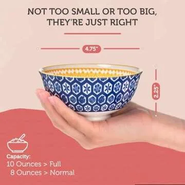 Annovero 10 Oz Ice Cream Bowls - Small Bowl for Serving Dips, Snack, Dessert, Side Dish - Colorful Decorative Porcelain for Kitchen - Microwave, Dishwasher, Oven Safe - Zero Lead & Cadmium, Set of 6