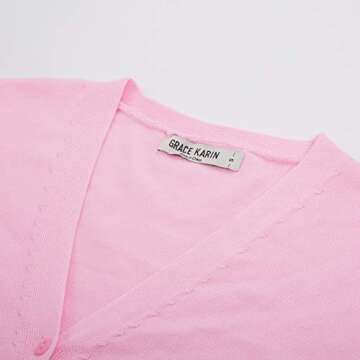 Women Long Sleeve Button Down V Neck Cute Knit Sweater Cardigan(S,Pink)