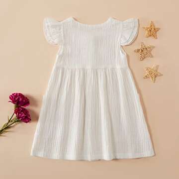 PATPAT Toddler Baby Girl Dresses Cotton Linen Dress Ruffle Sleeveless Casual Boho Outfits (White, 18-24 Months)