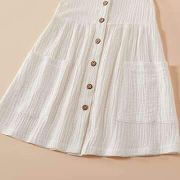 PATPAT Toddler Baby Girl Dresses Cotton Linen Dress Ruffle Sleeveless Casual Boho Outfits (White, 18-24 Months)