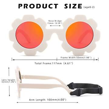 Hycredi Flexible Bendable Flower Baby Polarized Sunglasses with Strap Cute Shades for Newborn Infant Boys Girls Age 0-24 Months-White/Purple Red Mirror+Blue/Orange Red Mirror