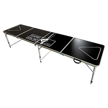 Games On Tap Beer Pong Table, Portable and Foldable 8 Foot Long, Adjustable Height, Black, Ideal for...