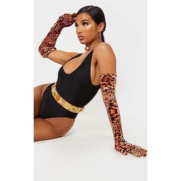 HinyBoeh Womens Leopard Satin Long Opera Gloves for Girls 1920s Costume Accessories Stretchy Elbow-L...