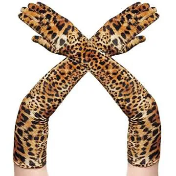 HinyBoeh Womens Leopard Satin Long Opera Gloves for Girls 1920s Costume Accessories Stretchy Elbow-Length 21''Gloves