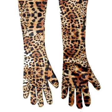 HinyBoeh Womens Leopard Satin Long Opera Gloves for Girls 1920s Costume Accessories Stretchy Elbow-Length 21''Gloves
