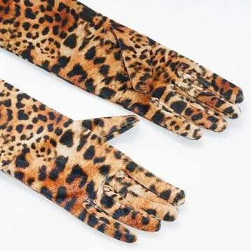 HinyBoeh Womens Leopard Satin Long Opera Gloves for Girls 1920s Costume Accessories Stretchy Elbow-Length 21''Gloves