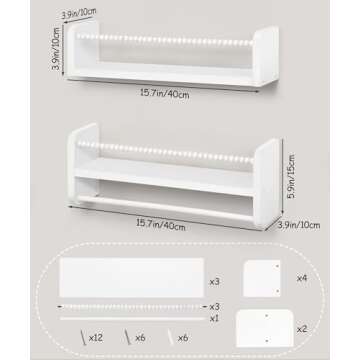 Mazjoaru Nursery Book Shelves for Wall Set of 3, White Natural Wood Bookshelf Wall Decor, Small Floa...