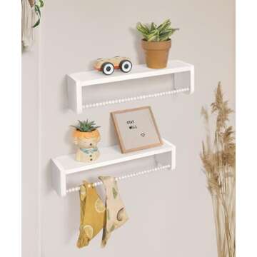 Mazjoaru Nursery Book Shelves for Wall Set of 3, White Natural Wood Bookshelf Wall Decor, Small Floating Shelf Organizer for Kids Room, Bedroom, Kitchen Spice Rack