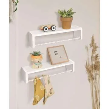 Mazjoaru Nursery Book Shelves for Wall Set of 3, White Natural Wood Bookshelf Wall Decor, Small Floating Shelf Organizer for Kids Room, Bedroom, Kitchen Spice Rack