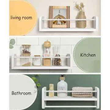 Mazjoaru Nursery Book Shelves for Wall Set of 3, White Natural Wood Bookshelf Wall Decor, Small Floating Shelf Organizer for Kids Room, Bedroom, Kitchen Spice Rack