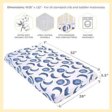 Burt's Bees Baby Essential Organic Cotton Fitted Crib Sheet, Breathable for Boy Girl Standard Crib &...