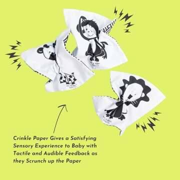 Baby Crinkle Paper Sensory Toy Set - High Contrast Design for Infants - Black and White Crinkle Paper Animals - 3 Pack