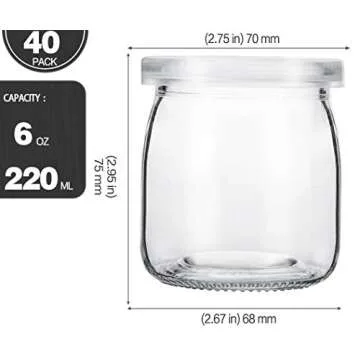 KAMOTA 40 Pack Clear 6 oz Yogurt Jars with PE Lids - Ideal for Crafts, Jams & More! 200ml