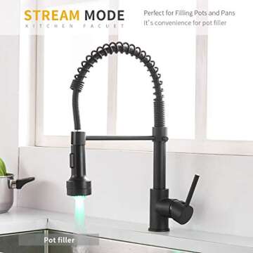 AIMADI Kitchen Faucet with Sprayer, Modern Single Handle Pull Down Sprayer Spring Matte Black Kitche...
