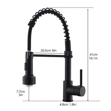 AIMADI Kitchen Faucet with Sprayer, Modern Single Handle Pull Down Sprayer Spring Matte Black Kitchen Sink Faucet with LED Light