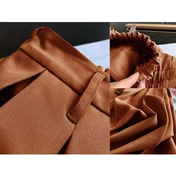 HERBATOMIA Midi Pleated Skirt High Elastic Waist Brown A-line Button Front Casual Flared Long Skirts with Pocket for Women