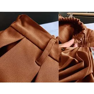 HERBATOMIA Midi Pleated Skirt High Elastic Waist Brown A-line Button Front Casual Flared Long Skirts with Pocket for Women