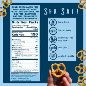 Savor by Suzie, Gluten-Free Pretzel Twists - Grain Free, Nut Free, Non-GMO Vegan, Sugar Free Paleo Snacks, Sea Salt, 18-pack of 1.5oz