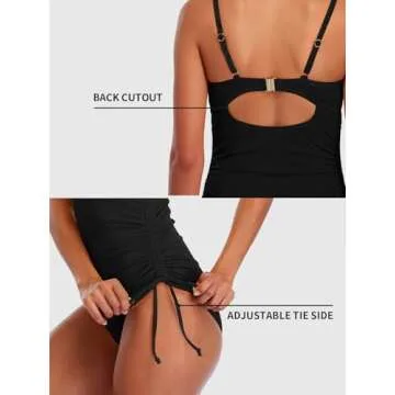 SOCIALA Ribbed One Piece Swimsuit Women Tie Side High Cut Bathing Suit for Lady Long Torso Ruched Swim Suits 2025 Vintage Black Large