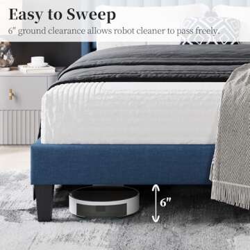 Yaheetech Full Size Bed Frame, Upholstered Platform Bed with Wing Edge Headboard, Square Tufted Fabric/Mattress Foundation/Wooden Slats Support/No Box Spring Needed/Easy Assembly/Navy Blue