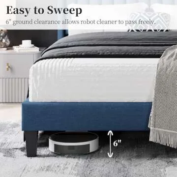 Yaheetech Full Size Bed Frame, Upholstered Platform Bed with Wing Edge Headboard, Square Tufted Fabric/Mattress Foundation/Wooden Slats Support/No Box Spring Needed/Easy Assembly/Navy Blue